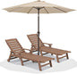 SERWALL Patio Chaise Lounge Chair Set of 2 with 9FT Patio Umbrella, 78'' HDPE Outdoor Lounger, Poly Lounge Chair with Rolling Wheels & Cup Holder for Pool,Wooden Brown (Umbreall Base not Included)