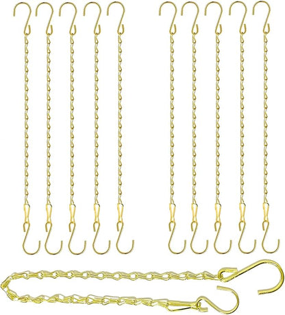 RIFNY Gold Chain for Hanging Plants, 20 Inch Small Plant Chains for Hanging Baskets Kits with Hooks for Bird Feeders Planters Billboards Lanterns Wind Chimes Ornaments Outdoor Indoor Use (10 PCS)