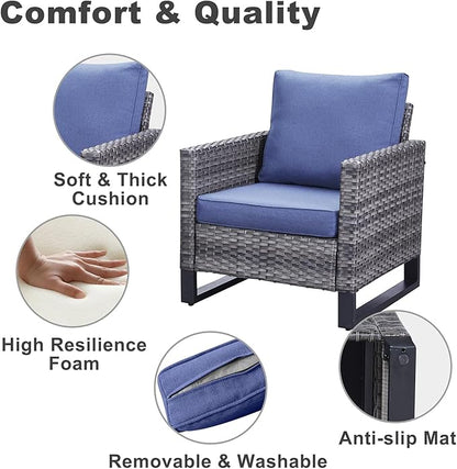 Belord Outdoor Wicker Chair Patio Chairs Set of 4, All Weather Rattan Club Chairs 4 Piece Furniture Set with Leveling Feet Water-Resistant Cushion Anti-Rust Frame