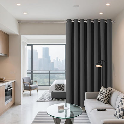 Joydeco Blackout Patio Sliding Door Curtains 84 Inches Long, Grommet Privacy Room Divider Curtains, Extra Wide Thermal Blackout Drapes for Bedroom Living Room (Grey, 60Wx84L, 1 Panel)