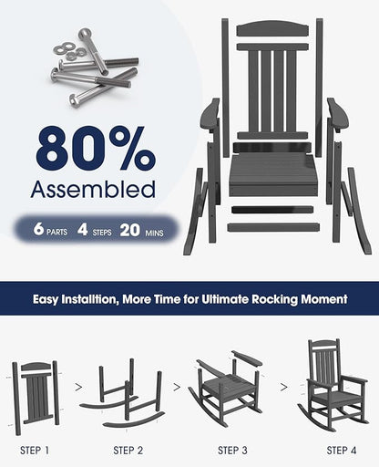 HDPE Rocking Chairs, Set of 2 in Grey, Weather-Resistant Outdoor Patio Seating