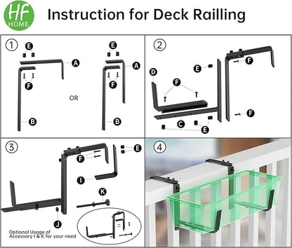 HFHOME 6PCS Adjustable Planter Box Brackets, Brackets for Window Boxes Planters Hanging Flower Box Holders, Wall Mount Holder for Windowsills, Garden, Fences, and Balcony - Black (Patent Registered)