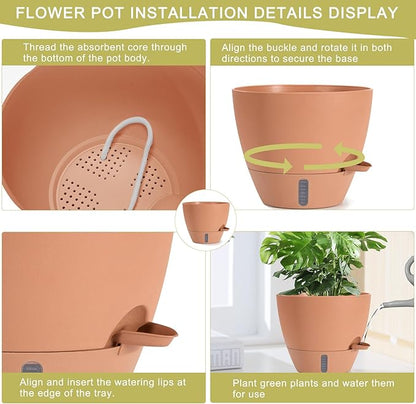 4 Pack Plant Pots,12/10/9/8/ Inch Self Watering Pots for Indoor/Outdoor Plants Deep Reservoir,Nursery Planting Pot for Indoor Out Door Plants (Terracotta,12/10/9/8/ Inch)