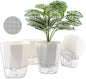 4 Packs Self Watering Plant Pots, Plastic Flower Pots with Drainage Hole and Saucer, Self Watering Planters for Indoor Outdoor Garden Plants, African Violet, Herbs (White, 5")