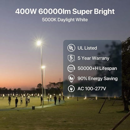 HYPERLITE LED Parking Lot Lights Outdoor - 400W 60000lm UL Listed Led Parking Lights Dusk to Dawn - 5000K Slip Fitter Mount LED Pole Light for Stadium Street Barn Yard Driveway Roadway - AC100-277V