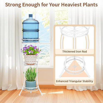 LASZOLA White 3 Tier Tall Plant Stand for Indoor Outdoor, Large Multiple Level Flower Planter Holder Organizer Rack for Patio Office Bathroom Corner Floor, Sturdy Heavy Duty Metal, Vertical Display