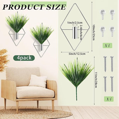 8 Pieces Silver Wall Decor Hanging Planters with Artificial Plants Metal Vase Indoor Aquatic Plant Holder Modern Geometric Wall Art for Home Bathroom Bedroom Living Room Office