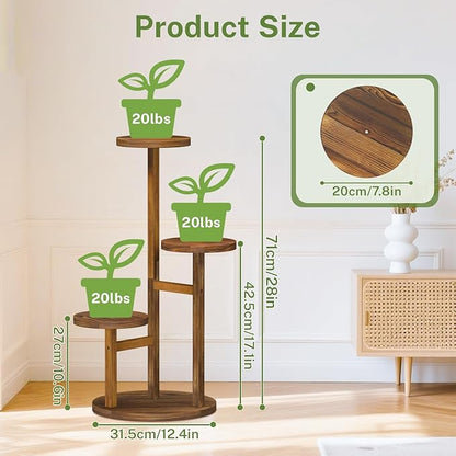 iDavosic.ly 3 Tier Plant Stand Indoor, Tiered Corner Wood Multiple Flower Holder Shelf, Tall Orchid Display Rack for Patio Porch Living Room Balcony Outdoor, Brown