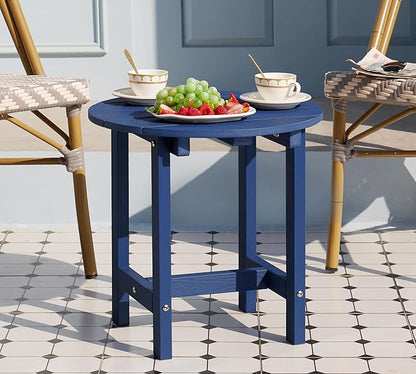 Y&M Outdoor Side Table, Waterproof Four-Legged Round Entryway End Table, Single-Tier HDPE Modern Small Coffee Nightstand for Bedroom, Living Room, Patio, Indoor or Outdoor Use, Navy Blue