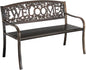 Leigh Country Metal Outdoor Bench, Welcome Design, Decorative Patio Seating for Porch/Deck