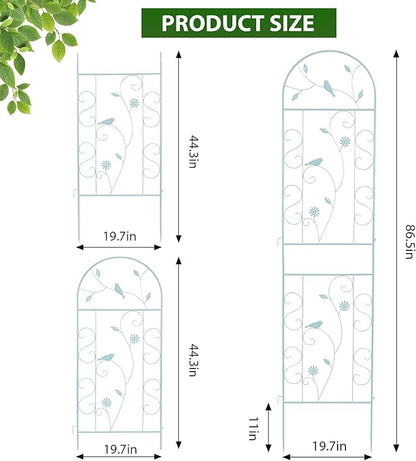Metal Garden Trellis for Climbing Plants, 86.5" x 19.7" Metal Plant Trellis Outdoor, Green Iron Garden Trellis, Clematis Rrellis Outdoor, Arched Decoration Suitable for courtyards, lawns, Gard, Green
