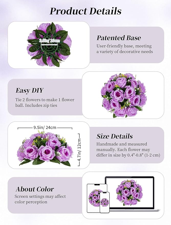 Artificial Flower Ball Centerpieces, Lilac Silk Roses