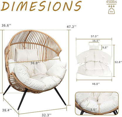 Shintenchi Wicker Egg Chair Outdoor Rattan Patio Chair with Cushion,Oversized Patio Lounge Chairs with Cushion Egg Basket Chair, Egg Seat for Indoor Living Room Bedroom Outside Patio Backyard Balcony