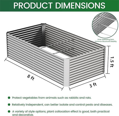 FRIZIONE 2pcs Tall 8x3x1.5ft Galvanized Raised Garden Bed Outdoor,Steel Garden Bed for Vegetables,Above Ground Garden Box for Flower,Metal Raised Beds for Gardening