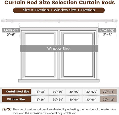 1” Diameter Curtain Rods Itself is 30 to 144 inch 1 Pack Fit 30-142 inch, 66 to 120 inch Window with Heavy Duty Adjustable Rod Matte White Splicing Metal Extra Long Curtain Rod for Windows
