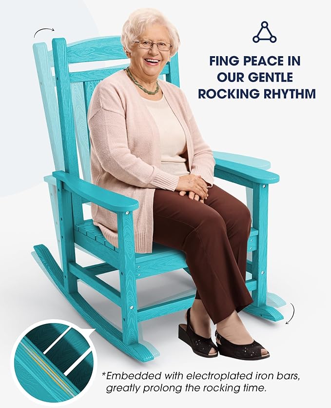 Rocking Chairs, 2-Pack in Aruba Blue, Weather-Resistant HDPE
