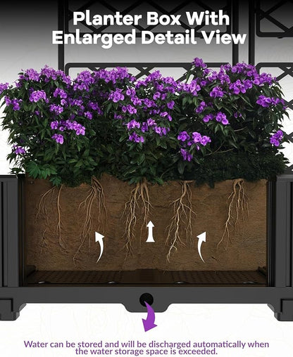 IDEALHOUSE Raised Garden Bed Kit with Trellis, Vertical Metal Planter Box for Small Space, Balcony Privacy Screen for Climbing Plants & Flowers, Patio Vertical Gardening Solution, Black