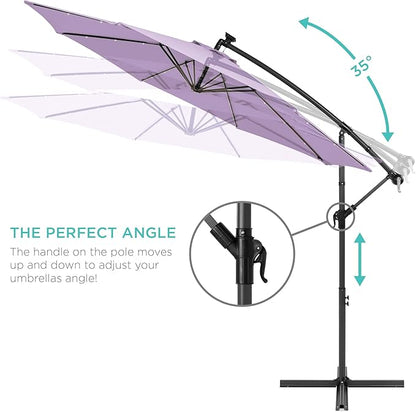 Best Choice Products 10ft Solar LED Offset Cantilever Hanging Market Patio Umbrella, 8 Sturdy Ribs, Easy Adjustment - Lavender