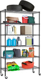 BestOffice | 6-Tier Wire Storage Shelves with Wheels | 18x48x82 | Black | Adjustable Racks | Heavy-Duty Metal Shelf, Holds Upto 510 lbs | No-Tool Assembly | Ideal for Home & Garage Shelving