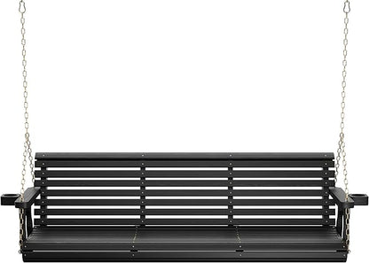 Amish Casual 6 Foot Roll Back Porch Swing with Cup Holders in Semi-Solid Black Stain - Amish Made in The USA from Treated Pine Heavy Duty 700 Lb. Weight Capacity