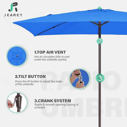 JEAREY 6.5x10 ft Rectangular Patio Umbrellas Rectangle Outdoor Umbrella with Push Button Tilt and Crank, Market Table Umbrella 6 Sturdy Ribs UV Protection for Poolside Garden Backyard Deck, Royal Blue