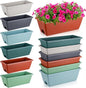 12 Pack Window Box Planter 17 Inches Rectangular Vegetable Flower Planters with Drainage Holes and Saucers Plastic Flower Pots Coloful Herb Planter for Indoor Outdoor Patio Garden Home Decor