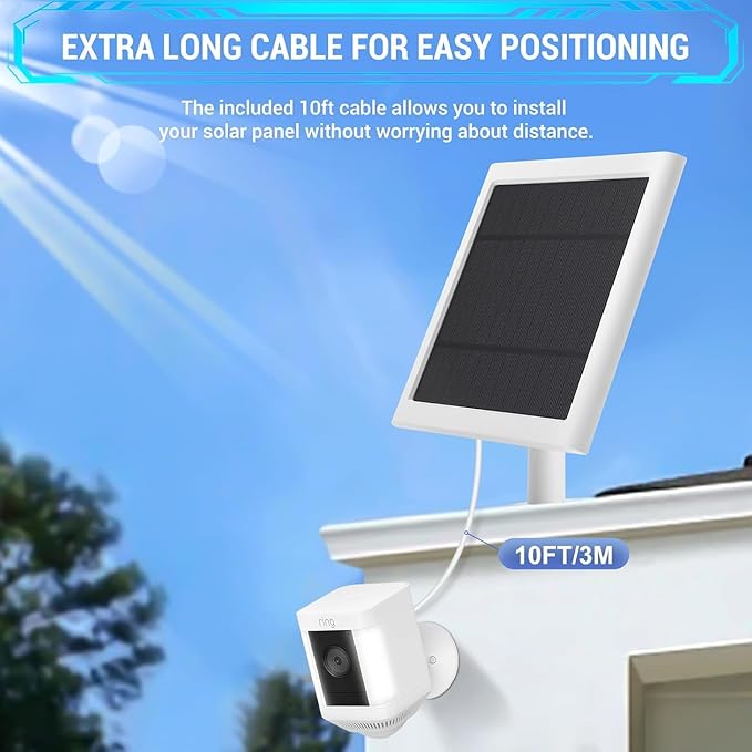 Solar Panel Outdoor for Ring Cameras (White 6P) Spotlight Cam Plus/Pro(Battery) Stick Up Cam/Pro Wireless Outdoor with 10FT/3M Long Cable Dustproof Waterproof