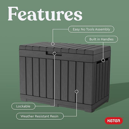 Keter Kentwood 50 Gallon Resin Deck Box for Outdoor Storage – Weather‑Resistant Balcony & Patio Box for Cushions, Throw Pillows & Garden Tools, Dark Grey