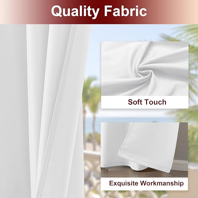 HolidayIdeas White Outdoor Curtains for Patio Waterproof 8 Pcs All Weather Balcony Grommet Top Outside Curtains for Apartments, Gazebo, Pergolas, Porch, 54x95 Inch
