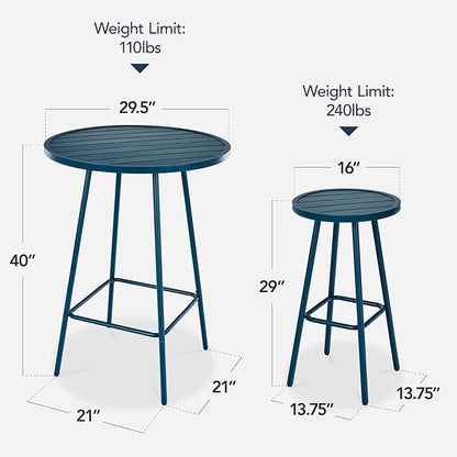 Best Choice Products 3-Piece Patio Dining Set, Bar Height, Outdoor Bistro Set, Outdoor Round Bar Table w/ 2 Bar Stools, Steel - Peacock Blue
