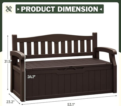 Flamaker 80 Gallon Storage Bench Outdoor Indoor, Durable All-Weather Seating with Hidden Storage, Lockable Deck Box for Garden, Patio, Poolside (Brown)