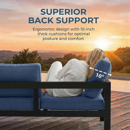 Solaste Aluminum Patio Furniture Set for All Weather, Oversized Metal Outdoor Furniture Set with 27.5" Deep Seating and 3.2" Wide Armrest, Outdoor Patio Sofa with 10" Back Suport Cushion