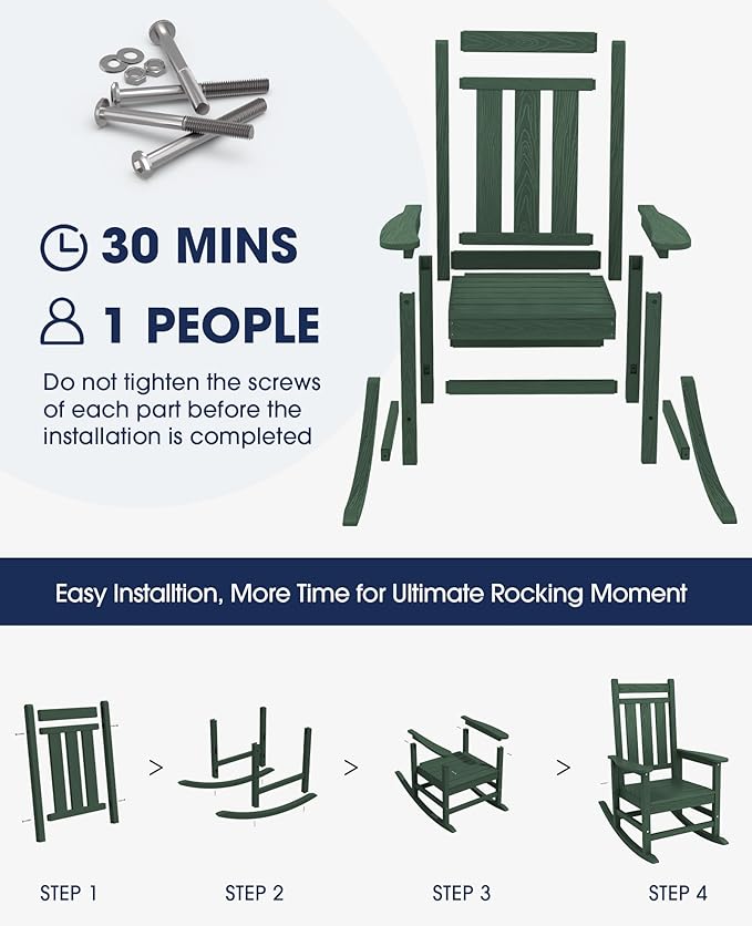 Rocking Chairs for Patio: 2-Pack, Green HDPE, 350 lb Capacity