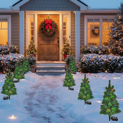 4PCS Solar Christmas Tree Garden Stake Lights Outdoor Waterproof Pathway Lights Xmas Tree Light for Lawn Patio Yard Front Porch Christmas Decor