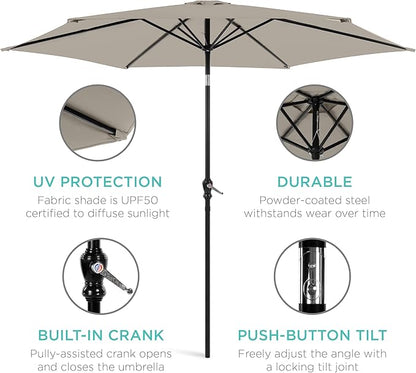 Best Choice Products 10ft Outdoor Table Compatible Steel Polyester Market Patio Umbrella w/Crank and Easy Push Button Tilt