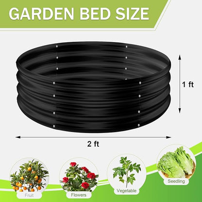 AHEONLAR 3 Pack 2x2x1 ft Round Galvanized Raised Garden Bed Kit Round Metal Flower Box Large Planter Raised Beds Outdoor Garden for Planting,Fruit,Herb Black