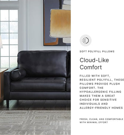 Signature Design by Ashley Bryceview Contemporary Leather Match Tufted Sofa with 2 Bolster Pillows, Black