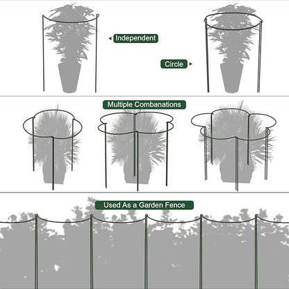 FEED GARDEN 6 Pack Plant Support Stakes, Peony Cages and Supports, Metal Garden Plant Stake(10" Wide x 16" High) Green Half Round Plant Support Rings for Outdoor Indoor Plants, Tomato, Hydrangea