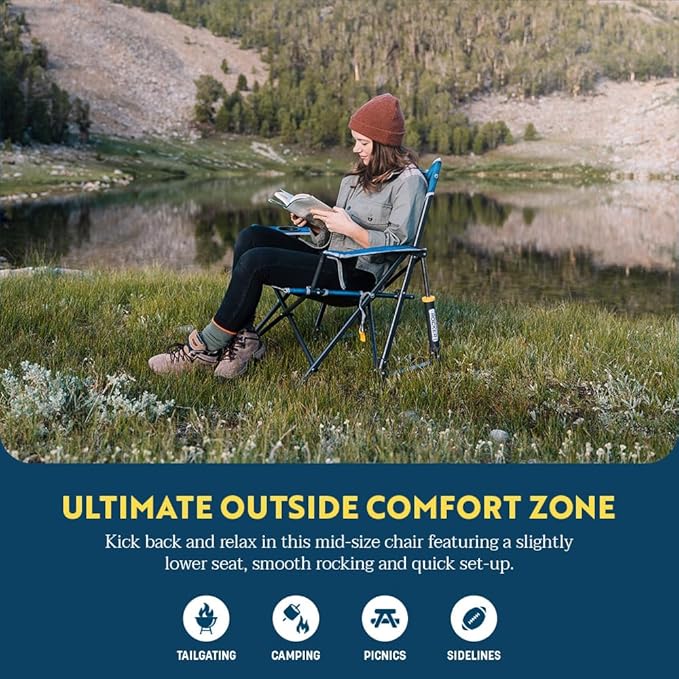Outdoor Rocking Chairs, Grey Alloy Steel, 250 lb Capacity, Foldable