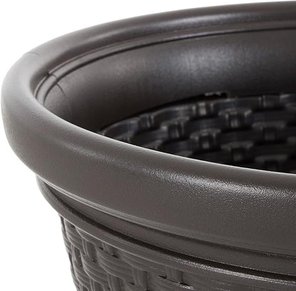 Suncast 3 Pack Decorative Wicker Garden Hose Holder Pot with 4 Drain Holes for 100 Foot Hoses, Java