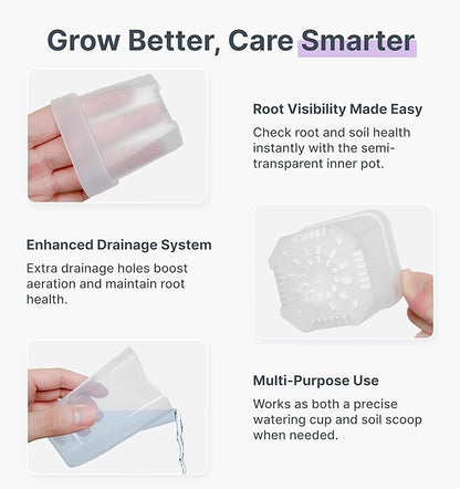12 Pack 2.5" Small Self Watering Pots for Indoor Plants, Mini Clear Plastic Planters, Semi-Hydro, Propagation, Cuttings, Seedlings, Hoya, African Violets, Alocasia, LECA, PON,12 Plant Label