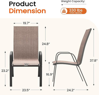 JEAREY Patio Dining Chairs Set of 4, Outdoor Stackable Dining Furniture Set, All Weather Dining Set for Lawn, Garden, Backyard, Poolside, Brown