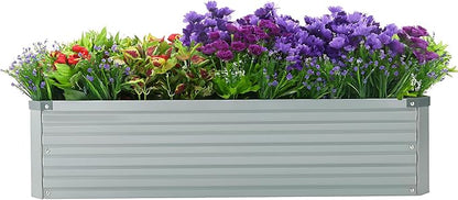 2 Pack 4x2x1FT Galvanized Raised Garden Bed Kit, Outdoor Metal Planter Box for Vegetables, Bottomless Rectangular Gardening Bed with Support Rods, Tool-Free Assembly, Gray
