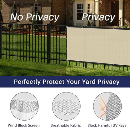 Windscreen4less Privacy Fence Screen Heavy Duty Windscreen Fencing Mesh Fabric Shade Net Cover with Brass Grommtes for Outdoor Wall Garden Yard Pool Deck, 6'x109' Beige