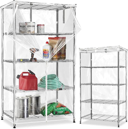 Waterproof Shelf Cover,Durable Dustproof Storage Wire Rack Covers,Outdoor Shelving Covers for Wire Shelves with Zipper 42''x18''x72'',Clear,Cover Only