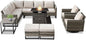 Belord Patio Sectional Furniture Set with Fire Pit Table: 8 Pieces Wicker Patio Conversation Set with L Shaped Sofa, Outdoor Swivel Glider Rocker, Rattan Ottomans, Removable Cushions Beige