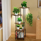 Plant Stand Indoor with Grow Light, 5-Tiered Tall Plant Stand Indoor, Metal Plant Shelf with Hanging Basket Hook and Adjustable Light, Ideal for Living Room, Garden, Patio (Black Brown)