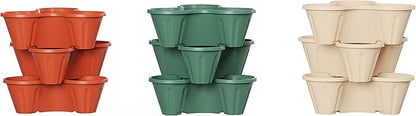 Set of 3 Stacking Planter Tower - 3-Tier Space Saving Flower Pots - Indoor/Outdoor Vertical Herb and Vegetable Planter by Pure Garden (Sand Stone)