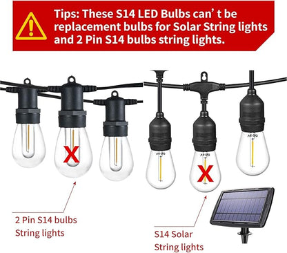 Meconard 48 Pack S14 LED String Light Bulbs, 1 Watt Shatterproof Replacement Bulbs for Patio Outdoor Sting Lights, E26 Medium Screw Base, Warm White 2200K, Non-Dimmable