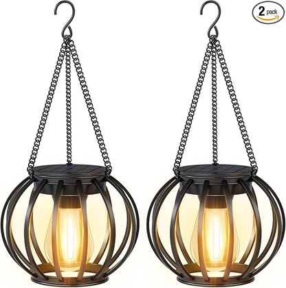 Solar Lanterns Outdoor Waterproof: 2 Pack Metal Hanging Decorative Solar Lights for Pathway Patio Garden Yard - 800mAh Lighting Auto On/Off - IP65 Rustproof Outdoor Lights - Gifts for Mom Women